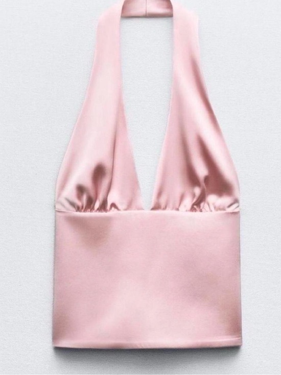 Zara Tops - Zara Satin Effect Pink Halter Top NWT Size M